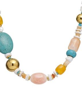 Colorful Beaded Statement Necklace in Turquoise, Gold & Coral